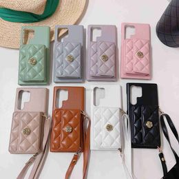 Cell Phone Cases Camellia Crossbody Case For Samsung Galaxy S23 Ultra FE S22 Plus A54 A53 A52 A22 Rhombic Shoulder Strap Lipstick Wallet Cover 2442