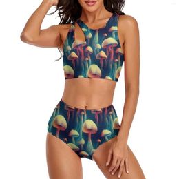 Women's Swimwear Sexy Mushrooms Bikini Swimsuit Mushroom Print Fantasy High Waist Graphic Set Push Up Beach Wear