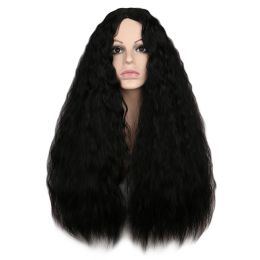 Wigs QQXCAIW Women Long Kinky Curly Wigs Black Brown Middle Part Heat Resistant Hair Synthetic Wig