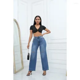 Women's Jeans Fashion Ripped Casual Loose Mid Waist Y2K Bell-Bottom Denim Pants Long For Women Streetwear Trousers