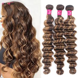 4 27 Highlight Loose Deep Wave Bundles 30 32 Inch Honey Blonde Brown Coloured Human Hair Weave 1 3 PCS Deal 240327