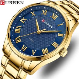 Wristwatches CURREN Classic Casual for Men with Stainless Steel Band Simple Quartz Wristes with Rome Numbers for Business Man L240402