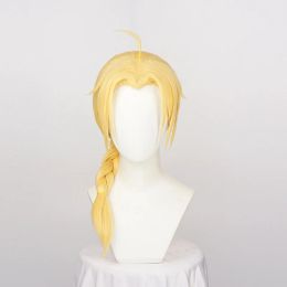 Wigs Synthetic Hair Fullmetal Alchemist Edward Elric 55cm Long Braided Cosplay Wig Heat Resistant Golden Styled Wigs + a wig cap