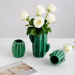 Vases Creative White Ceramic Cactus Vase Ornament Living Room Bedroom Flower Arrangement Art Christmas Background Decoration