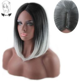 Wigs WHIMSICAL W Ombre Straight Bob Black Grey Synthetic Wig Shoulder Length Middle Part Cosplay Party Hair For Women Heat Resistant