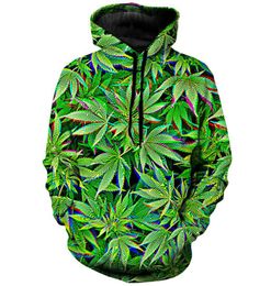 Green leaf pattern Fierce 3D printing hoodie visual impact party top punk goth round neck high quality sweater hoodie6147774