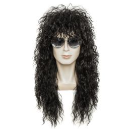 Wigs Gres Wig Black Long Curly Wig Male Synthetic Cosplay Wigs Puffy High Temperature Fiber Machine Made for Men