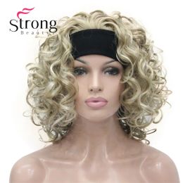 Wigs Blonde Highlights Short 3/4 Women's Synthetic Wigs Hairpiece Curly Hair Piece with Headband COLOUR CHOICES