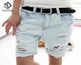 Whole Cotton Casual Plus Size 4XL 2017 Women039s Jeans Short Dog Embroidery Holes Ripped Pockets Knee Length Denim Sho8206739