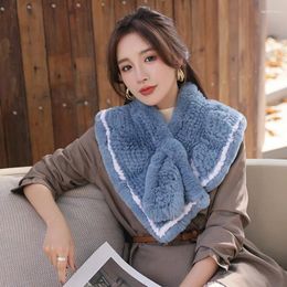 Scarves Real Rex Fur Shawl For Women Winter Warm Scarf Decoration Handmade Knitted Luxury