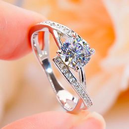 Cluster Rings 1 D Color Moissanite Ring For Woman 925 Sterling Silver Wedding Anniversary Trendy Fine Jewelry Engagement Band