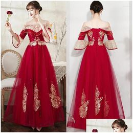 Ethnic Clothing Chinese Style 3Xl Xiuhe Bury Party Dress Bride Womens Engagement Toast Vintage Elegant Y Long Vestidos Drop Delivery A Dhjxq