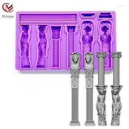 Baking Moulds Mirosie 3-piece European Style Roman Column Silicone Mould Plaster Frame Wedding Chocolate Fondant Resin