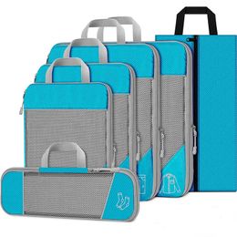 2024 6PCS Compressed Packing Cubes Travel Storage Organiser Set With Shoe Bag Mesh Visual Luggage Portable Lightweight Suitcase Bag