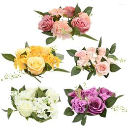 Decorative Flowers 5 Pcs Pink Rings Artificial Candlestick Garland Wreath For Pillars Spring Wedding Table Centerpiece Christmas