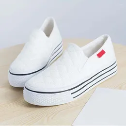 Casual Shoes 2024 Flat-bottomed Increased Solid Colour Canvas Light Elastic Vulcanised Sneakers For Women
