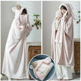 Blankets Crown Fleece Hooded Lazy Man Blanket Cloak Nightgown Children Adult Thickened Warm Autumn Winter Cute Shawl Overcoat