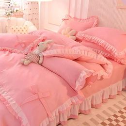 Bedding Sets Luxury Princess Girls Kawaii Seersucker Bed Sheet Pillowcase Solid Colour Duvet Cover Cute Home Decoration