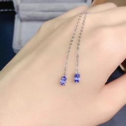 Earrings New Pure Natural Tanzanite 925 Silver Earrings Classic Simple Design Style 925 Silver Precision