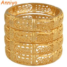 Bangles Anniyo (4pcs/Lot) Dubai Bangles for Women Gold Colour Arab African Wedding Bracelet Middle East Jewellery #110606