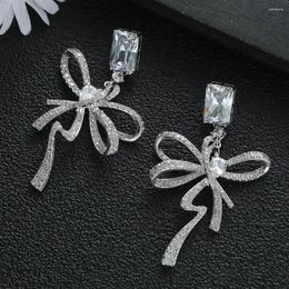 Dangle Earrings Luxury Sweet Geometry Square Line Bowknot Earring For Women Wedding Cubic Zirconia Dubai Bridal Costume Jewelry E1228