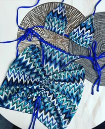 Zigzag Bikini Skirt Knitting Swimwear women Swimsuit Three Piece Crochet 240315