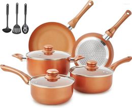 Cookware Sets Pots And Pans Set Ultra Nonstick Pre-Installed 11pcs Copper With Ceramic Coating Stay Cool Handle & Nylon Kitchen