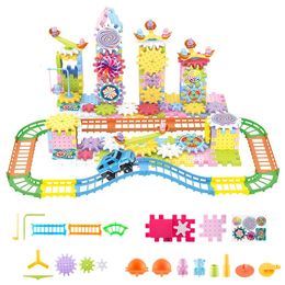 Electric Track Car Train Gears Changeable Building Blocks Construction Set Interactive STEM Educational Toys for Children Gifts 240329