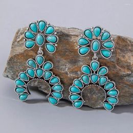 Dangle Earrings Western Bohemian Style Flower Shape Turquoise Drop For Women Retro Ear Jewelry