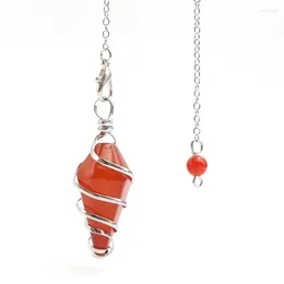 Pendant Necklaces Silver Plated Wire Wrap Hexagon Pyramid Red Agates Link Chain Tiger Eye Stone Fashion Jewelry