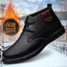 Boots High Top Cowhide Men's Shoeing Leather Business Formal Dress Casual Winter Velveteen Soft Warm Comfortable Fashion Shoes