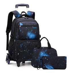 with Lunch Box Trolley School Bags Rolling Backpack for Boys Wheeled Bag Carry On Kids' Luggage Primary Junior High School Bag