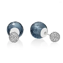 Stud Earrings Authentic 925 Sterling Silver Midnight Blue Shimmering Drops Fashion For Women Gift DIY Jewellery