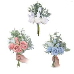 Decorative Flowers Simulation Leaves Branch Rose Bouquet Wedding Elegant Floral Arrangement Accessories Green Plant Home Decoration