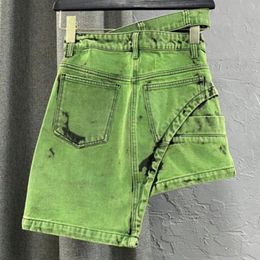 Denim Skirt Niche Design Asymmetric Womens Washed Green Denim Skirt Summer Denim Short Skirt Women 240412