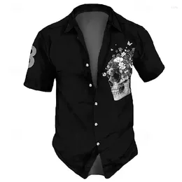 Men's Casual Shirts 2024 Shirt Lapel Street Retro Skull Hip Hop Short Sleeve Top Party Summer Hawaiian