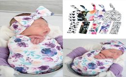 INS Baby Swaddle Receiving Blankets Infant Floral Blankets with Headband Hat Newborn Sleeping Swaddle Wrap 3pcsset Baby Pograp4365441