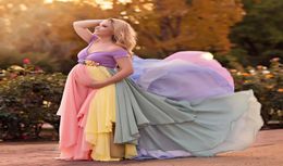 Colourful Chiffon Maternity Dresses For Po Shoot With Short Sleeves Pregnant Gown Off The Shoulder Custom Made Maxi Dress6695080