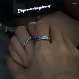 Cluster Rings Fashion Blue Luminous Star Couple Ring Glow In Dark Fluorescent Zircon Women Men Adjustable Finger Jewellery Gifts