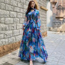 Casual Dresses 2024 Summer Women's Dress Chiffon Floral To Ankle Super Long Beach Female Sleeve Large Swing Party Vestido