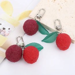 Lanyards 2024 Creative Cartoon Simulated Red Bayberry Model Geometric Keychain for Women Girls Fruit Series Car Bag Accessories Key Ring