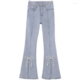 Women's Jeans High Waist Denim Pants Summer Elegant Embroidered Flares Ankle-Length Flare Pant Women Y2k Street Korean Split Trousers