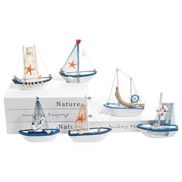 Novelty Items Mini Sailboat Model Decoration Wooden Miniature Sailing Boat Home Decor Set Beach Nautical Design Navy Blue And White Dr Dhiwm