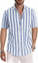 Striped 3d Printed Shirts Mens Hawaiian Vocation Blouses Lapel Shirt Cuba Camisas Clothing Graphic 240322