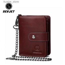 Money Clips Genuine leather mens short wallet Rfid double fold cash coin mens credit card holder chain clutch bag JY918 L240402