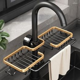 Kitchen Storage Sink Drain Rack Towel Sponge Faucet Holder Bathroom Soap Aluminium Drainer Shelf Basket Organiser Accessories