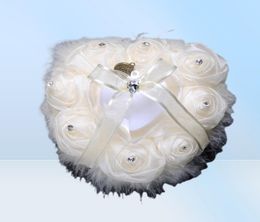 Wedding Ring Pillow with Heart Box Floral Heart Shape Satin Rose Cushion Marriage Creative Suppliers High Quality BS57087599251