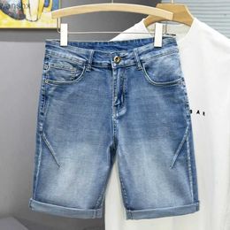 Men's Jeans Summer brand elastic thin Bermuda mens denim jeans mens knee length soft Ropa Hombre shortsL2404