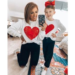 FOCUSNORM Valentines Days Parent Child Family Sweatshirt Set Long Sleeve Heart Printed Tops Outfits 16Y Girls Clothing 240323