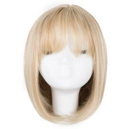 Wigs Blonde Wig FeiShow Synthetic Heat Resistant Fiber Middle Part Line With Bangs Hairpieces Short Wavy Hair Women Costume Hairset